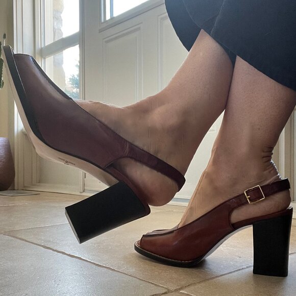 DAVIDS Vintage Red-Brown Leather Slingback Heels with Block Heel NWOB size 39.5 - Picture 13 of 13